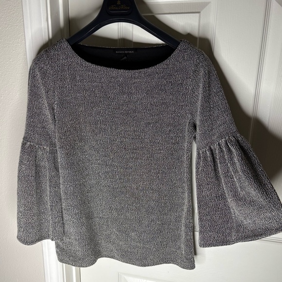 Banana Republic Tops - Banana Republic Soft Bouclé Grey Gray Pleated Bell-Sleeve Top S